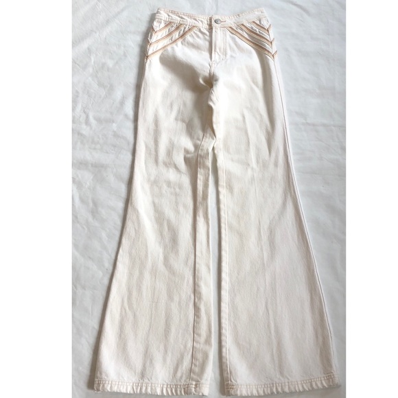 We the Free People Over the Rainbow Off White Jeans size 31 Festival - Picture 6 of 7